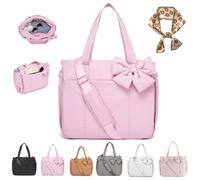 Générique Crush Bow Tote Bag, Fluffy & Lightweight Crush Bow Tote Bag for Women, Multiple Compartments, Lightweight Shoulder Handbag for Work, Travel, Shopping (Pink)