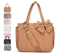 Générique Crush Bow Tote Bag for Women, Lightweight Puffy Quilted Bow Handbag Shoulder Bag, 23L, for Work, Gym, Travel (Orange)