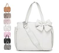 Générique Crush Bow Tote Bag for Women, Lightweight Puffy Quilted Bow Handbag Shoulder Bag, 23L, for Work, Gym, Travel (White)