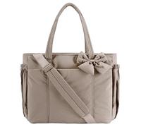 Générique Crush Bow Tote Bag for Women, Lightweight Puffy Quilted Shoulder Bag, Crush Bow Tote Bags, for Work, Travel, Beach, Shopping (Beige)
