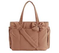 Générique Crush Bow Tote Bag for Women, Lightweight Puffy Quilted Shoulder Bag, Crush Bow Tote Bags, for Work, Travel, Beach, Shopping (Brown)