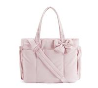 Générique Crush Bow Tote Bag for Women, Lightweight Puffy Quilted Shoulder Bag,for Daily Commuting, Work, Shopping&Travel (Light Pink)