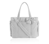 Générique Crush Bow Tote Bag For Women, Lightweight Puffy Quilted Shoulder Bag for Women's Daily Commuting, Shopping, Travel (Grey-White)