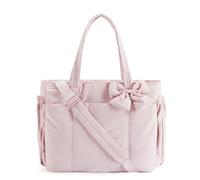 Générique Crush Bow Tote Bag for Women, Lightweight Puffy Quilted Shoulder Bag for Women's Daily Commuting, Shopping, Travel (Pink)