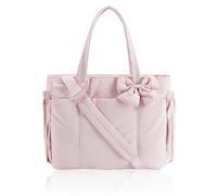 Générique Crush Bow Tote Bag For Women, Lightweight Puffy Quilted Shoulder Bag for Women's Daily Commuting, Shopping, Travel (Pink)