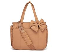 Générique Crush Bow Tote Bag for Women - Quilted Lightweight Handbag, Stylish Bow Accent for Shopping, Travel & Daily Use (Brown)