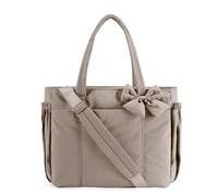 Générique Crush Bow Tote Bag for Women - Quilted Lightweight Handbag, Stylish Bow Accent for Shopping, Travel & Daily Use (Khaki)
