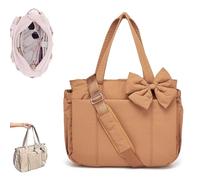 Générique Crush Bow Tote Bag for Women - Stylish Puffy Quilted Shoulder Bag, Lightweight Handbag for Commute, Shopping & Travel (Brown)