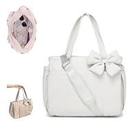 Générique Crush Bow Tote Bag for Women - Stylish Puffy Quilted Shoulder Bag, Lightweight Handbag for Commute, Shopping & Travel (White)