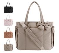 Générique Crush Bow Tote Bag, Lightweight Crush Bow Tote Bag For Women, Stylish Handbag for Work with Compartments (Camel)