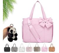 Générique Crush Bow Tote Bag, Quilted Puffer Crossbody Bag Lightweight Multi Pockets, Large Capacity Fits 15.6" Laptop (Pink)