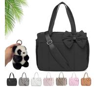 Générique Crush Bow Tote Bag, Quilted Puffer Crossbody Bag Lightweight Multi Pockets, Large Capacity Fits 15.6" Laptop (Black)