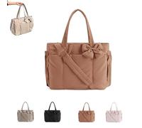 Générique Crush Bow Tote Bag with Bow, Puffy Tote Bag for Women, Stylish Handbag for Work, Travel, Beach, Shopping (Brown)