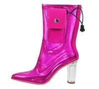 Générique Crystal Bottom Lumineux ImperméAbles RéUtilisables Bottines Pointu Transparent pour Femme Bottines en GeléE Matsutake Transparentes avec LaçAge SuréLevé Talon AntidéRapant Tendance Femme