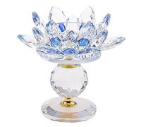 Générique Crystal Candle Holder Crystal Clear Candle Holder Creative Lotus Flower Shape Tea Light Holder Candelabra 11x12cmSalon Cuisine Mariage Table à Manger,Bleu