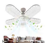 Générique Crystal Effect 6 Wind Speeds Bulb - Ceiling Light With Fan For Living Room Bedroom | 3-Color Dimmable 12in Remote Led Fan Lamp For Garage Shed RV Playroom Warehouse Dorm Apartment