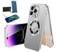 Générique Cubiccredit Phone Case, Double-Sided Magnetic Phone Case, HD Anti Peep Full-Cover Electroplated Glass Magnetic Double Sided Metal Bumper for IPhone 16 15 14 13 Pro Max (Silver HD,16promax)