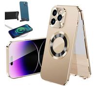 Générique Cubiccredit Phone Case, Double-Sided Magnetic Phone Case, HD Anti Peep Full-Cover Electroplated Glass Magnetic Double Sided Metal Bumper for IPhone 16 15 14 13 Pro Max (Gold HD,15pro)