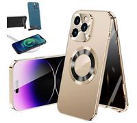 Générique Cubiccredit Phone Case, Double-Sided Magnetic Phone Case, HD Anti Peep Full-Cover Electroplated Glass Magnetic Double Sided Metal Bumper for IPhone 16 15 14 13 Pro Max (Gold Privacy,16pro)