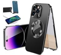 Générique Cubiccredit Phone Case, Double-Sided Magnetic Phone Case, HD Anti Peep Full-Cover Electroplated Glass Magnetic Double Sided Metal Bumper for IPhone 16 15 14 13 Pro Max (Black HD,14)