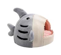 Générique Cuccia Gatto Invernale A Forma Di Squalo - Tana Morbida E Calda in Peluche, Chiuso per Gattini E Cani Piccoli (<3kg), Fondo Antiscivolo, Cuscino Lavabile | Grigio 40cm