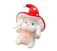 Générique Cuddly Mushroom Hat Rabbit Doll - Soft Plush Bunny Toy for Kids & Adults | Adorable Pillow and Home Decor, Whimsical Mushroom Hat Design, for Easter, Birthday, Christmas, 25cm