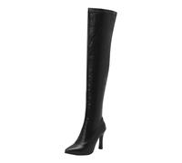 Générique Cuissarde Femme Vintage Bottes Talons Hauts Bout Pointu Sexy Chaussures Demi-Zip Hiver Bottine Mince et Mince Haute Cuissardes Confortable Cuir Santiag botte