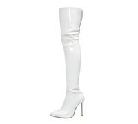 Générique Cuissardes Femme Bout Pointu Talon Haut Simili Cuir Bottines Noir Élégantes Chaussures Mode Soirée Fermeture Éclair Latérale Bottes Hautes Sexy Confortables Automne Hiver