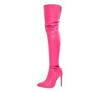 Générique Cuissardes Femme Bout Pointu Talon Haut Simili Cuir Bottines Noir Élégantes Chaussures Mode Soirée Fermeture Éclair Latérale Bottes Hautes Sexy Confortables Automne Hiver