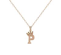 Générique Cuivre Plaqué Or Couronne 26 Lettre Pendentif Collier Personnalisé Lettre Coeur Collier Du Cou Cadeau Pour Les Femmes Collier Bijoux Collier de Serrage (P, One Size)