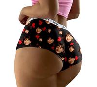 Générique Culotte Confortable, Douce et sans Coutures, imprimée de cœurs et bordée de Dentelle, idéale pour la Saint-Valentin. (Black, L)