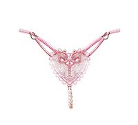 Générique Culotte Femme Dentelle Transparente String Sexy et Shorty sous-vêtements Lady Lingerie Fine Tanga Cœur Perles Femme String Dentelle Romantique Culotte Érotique Basse Taille Luxe Rose