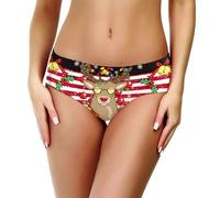 Générique Culotte Femme Noël Slips Sexy Chic Mignon Motif de Le père Noël et Renne Drôle Bikini Culotte de Noël Vacances Hipster sous-vêtements Cadeaux Noel Femme Original (Red, L)
