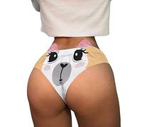 Générique Culotte Femme sous-vêtements de Queue d'animal imprimés en 3D pour Femmes Sexy et drôles avec des Oreilles Mignonnes(Beige,XL)