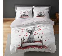 Générique Cœur Lit Parure de Lit 260 X 240 cm 2 Personnes, Chat Housse de Couette en Microfibre Brossée Blanc, Ultra Doux Linge de lit Fermeture éclair pour Adolescent, Enfant