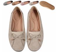 Générique Curvahouse Orthopedic Leather Shoes, Women Bow-Knot Round Toe Flats Loafers, Lightweight Anti-Slip Breathable Sandals (Beige,40)