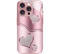 Générique Curve Double Heart Hard Case for iPhone, Curved Double Heart Pink Tempered Glass Drop-Proof Full-Coverage Phone Case, for iPhone 17/16/15/14/13/12/11 ProMax (17)