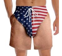 Générique Custom Funny Patriotic Men Swim Trunks, Freedom and Chill Beach Shorts with Mesh Lining, 3D Hairy Body Briefs Graphic Shorts