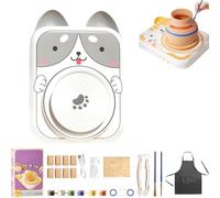 Générique Cute Animal Pottery Wheel Set for Kids, Cute Animal Porcelain Machine, Complete Pottery Painting Kit Arts and Crafts, for Girls Boy Kids Toy (8Clay,04)