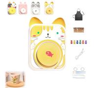 Générique Cute Animal Pottery Wheel Set for Kids, DIY Mini Pottery Studio,Complete Potterys Painting Kit Arts and Crafts for Girls Boy Kids Toy, Birthday Halloween (Yellow Cat,8*Clay)