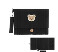 Générique Cute Bear Embroidered Diaper Clutch Bag Cotton 24x19cm Foldable Multi Pocket Diaper Organizer With Stroller Strap Wipes Pouch For Mom Travel Essentials