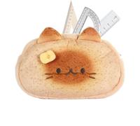 Générique Cute Cartoon Cat Pencil Case | PP Cotton + Short Plush, 19x13cm | Siamese & Tabby Toast Plush Coin Purse | Makeup Bag & Pen Storage Pouch for Gift