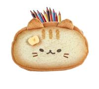 Générique Cute Cartoon Cat Pencil Case | PP Cotton + Short Plush, 19x13cm | Siamese & Tabby Toast Plush Coin Purse | Makeup Bag & Pen Storage Pouch for Gift