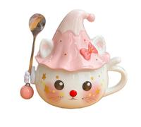 Générique Cute Cat Witch Hat Ceramic Coffee Mug,3D Funny Ghost Cat Cups with Lid and Spoon,Stylish Personalized Charm Coffee Cup for Women Birthday Gifts