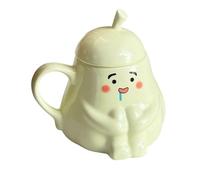 Générique Cute Coffee Cup - 450ml Pear Shape Ceramic Drinkware, Tea Mug With Lid | Stylish Ceramic Mugs, Charming Artwork, Adorable Design For Latte Hot Chocolate Beverage Milk Water And Others