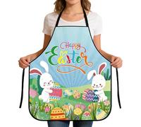 Générique Cute Easter Smock - Adjustable Cooking Apron | Bunny Egg Floral Print Kitchen Bib | For Gardening Baking Barbecue Cleaning Artist Farm, Spring Themed Protective Wear With Adjustable Neck