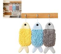 Générique Cute Fish Shaped Hand Towels 3 Pack (Blue+Yellow+Gray, 35 * 15cm/13.8 * 6in)