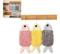 Générique Cute Fish Shaped Hand Towels 3 Pack, Funny Absorbent Thick Kitchen Bathrooms Towel with Hanging Loop, Chenille Animal Soft Quick Drying Decorative Towels
