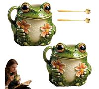 Générique Cute Frog Flower Mug-Cozy Coffee Cup, Adorable Frog Creative Animal Mug Holding with Flowers, 3D Novelty Creative Cartoon Frogs Tea Cup for Home Office Travel