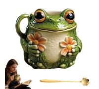 Générique Cute Frog Flower Mug-Cozy Coffee Cup, Adorable Frog Creative Animal Mug Holding with Flowers, 3D Novelty Creative Cartoon Frogs Tea Cup for Home Office Travel